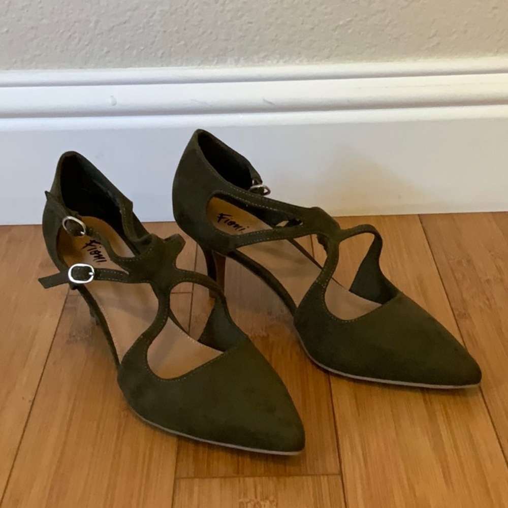 Fioni Olive Green Strappy Kitten Heels